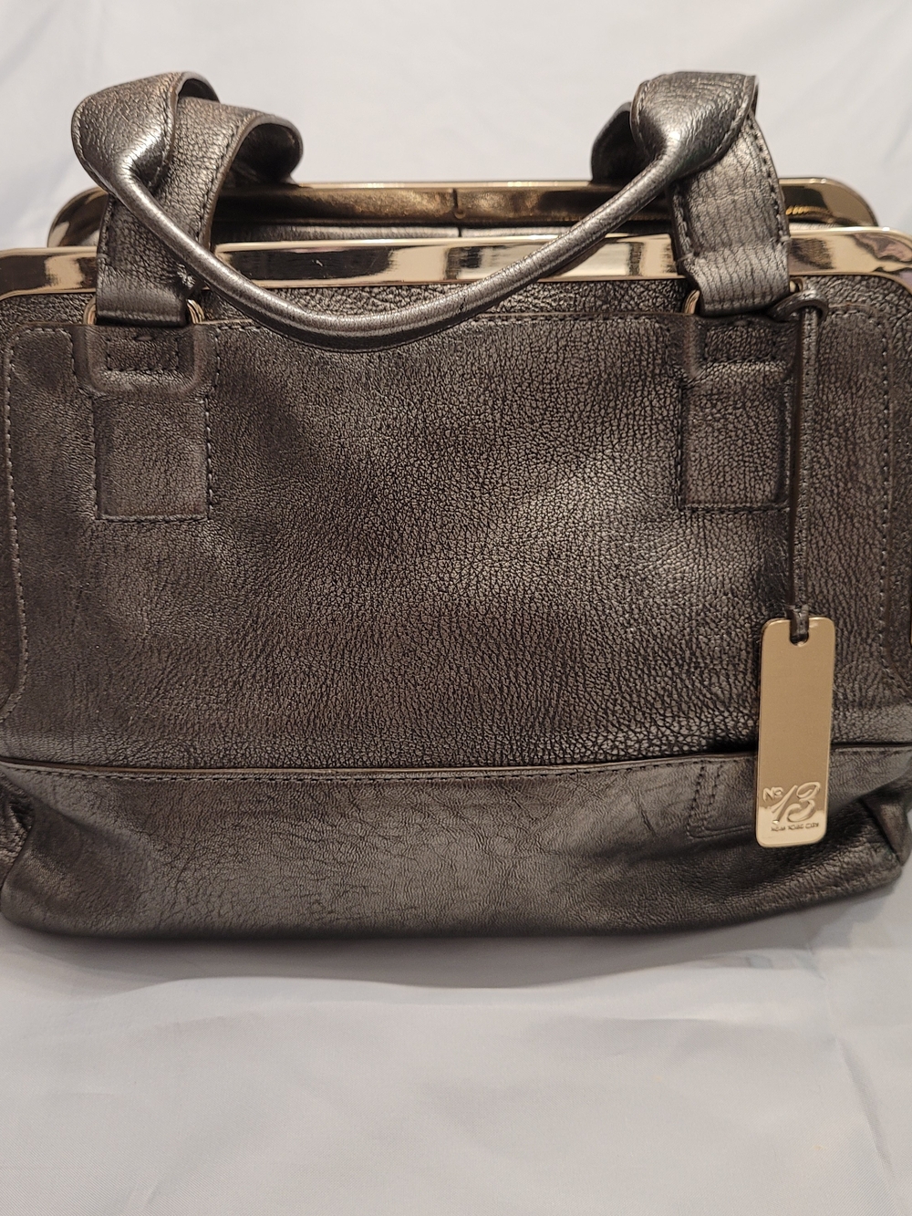 Botkier Metallic Pewter Leather Framed Satchel Y2K Handbag